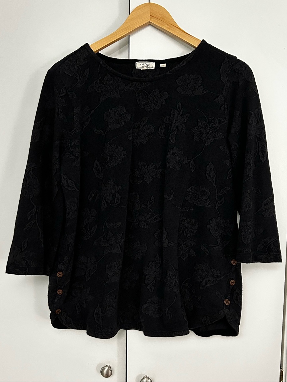 Fat Face Black Floral Texture 3/4 Sleeve Shirt